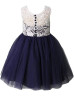 Ivory Lace Navy Blue Tulle Classic Short Flower Girl Dress